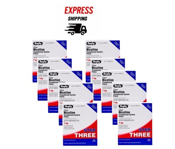 (10 PACKS) Rugby Clear Nicotine Transdermal System Patch Step 3- 7mg- 14 Count