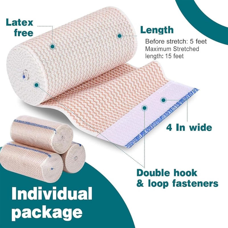 Premium 6 Pack Elastic Bandage Wrap 4 Inch, Compression Wrap Bandage for Legs, L gallery