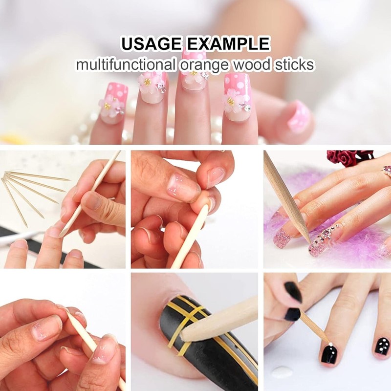 100 Palitos para uñas, palitos de madera de color naranja para uñas, doble cara gallery