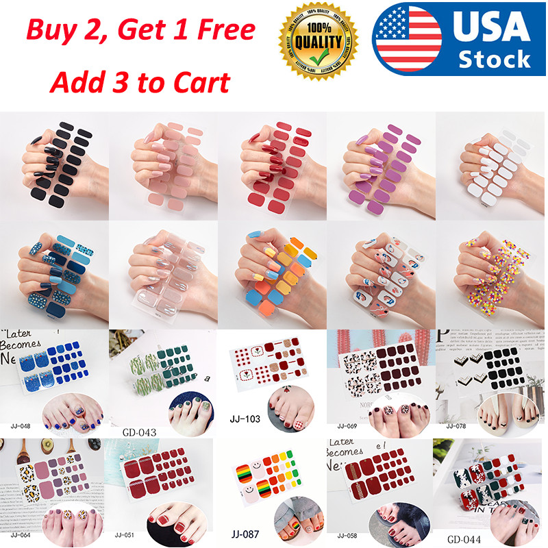 Full Size Nail Wraps Stickers Polish Toe Manicure Art Self Stick Decor 3D Decals