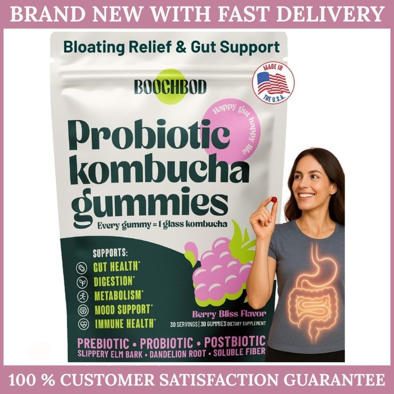 BoochBod – Probiotic Kombucha Gummy – Prebiotics Probiotics Postbiotics Fiber…