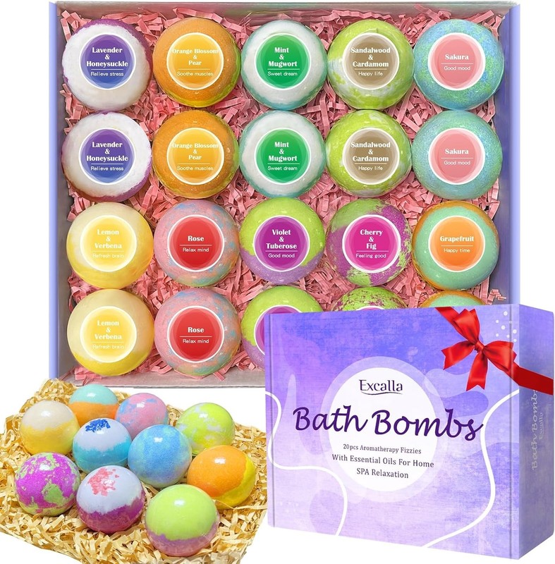 Bath Bombs Women 20 Pcs Handmade Bubble Bathbombs Gift Set Shea & Coco Butter Dr