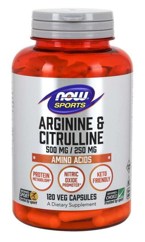 Now Foods Arginine & Citrulline 500/250 120 Capsules Maintain Muscle 01/2025 Exp
