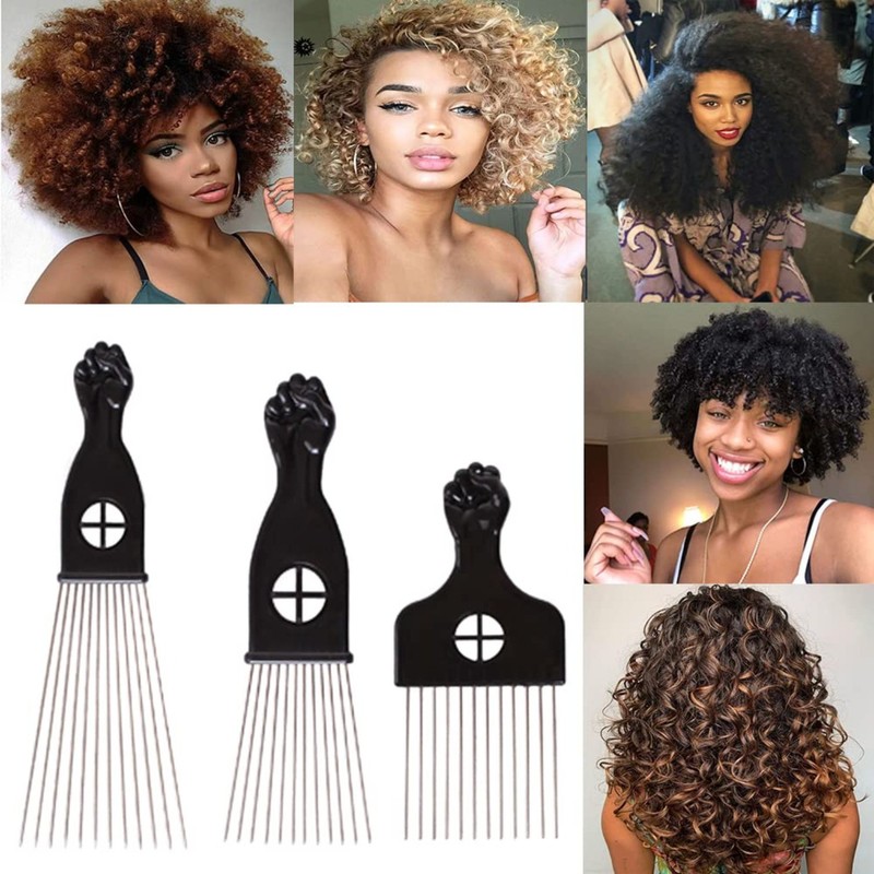 3 Pack Metal Afro Hair Styling Combs,Fist Design Wide Tooth Picks for Women Men gallery