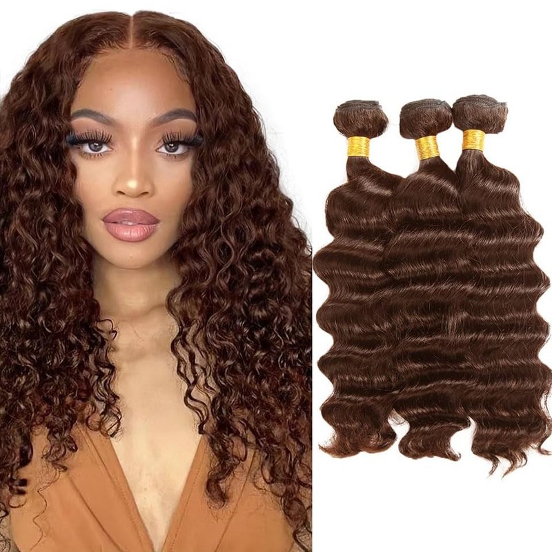 Chocolate Brown Deep Wave Bundles Human Hair Color 4 Bundles 26 28 30 Inch