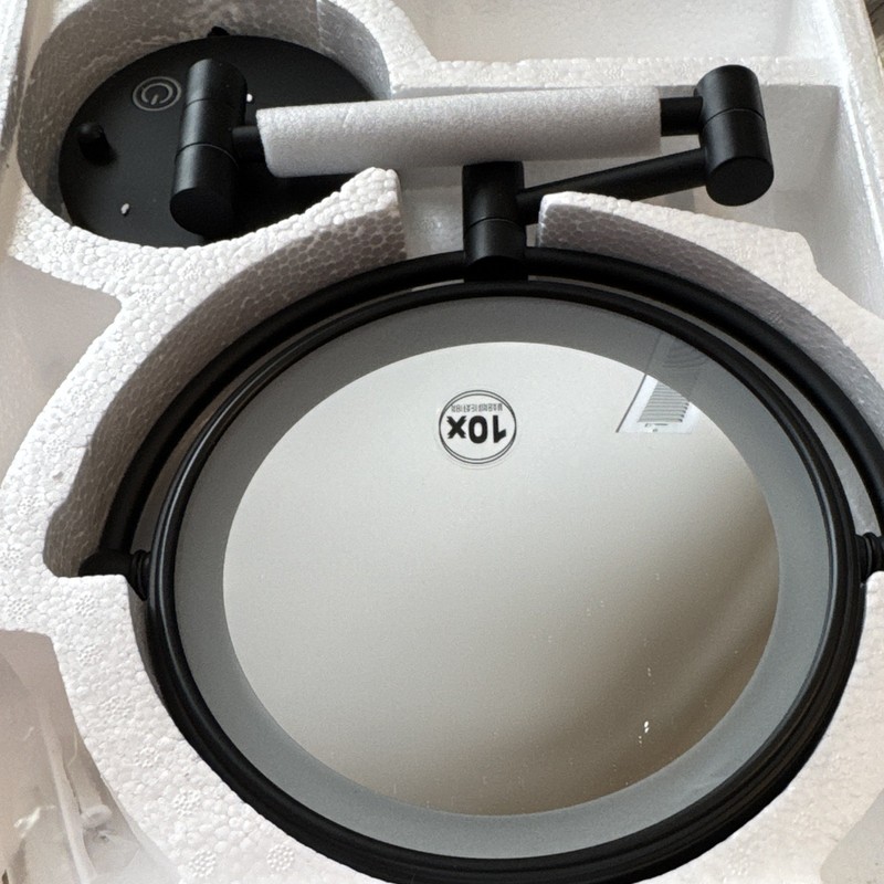10X LED Lighted Wall Mounted Magnifying Makeup Mirror, 10in Round Matte Black