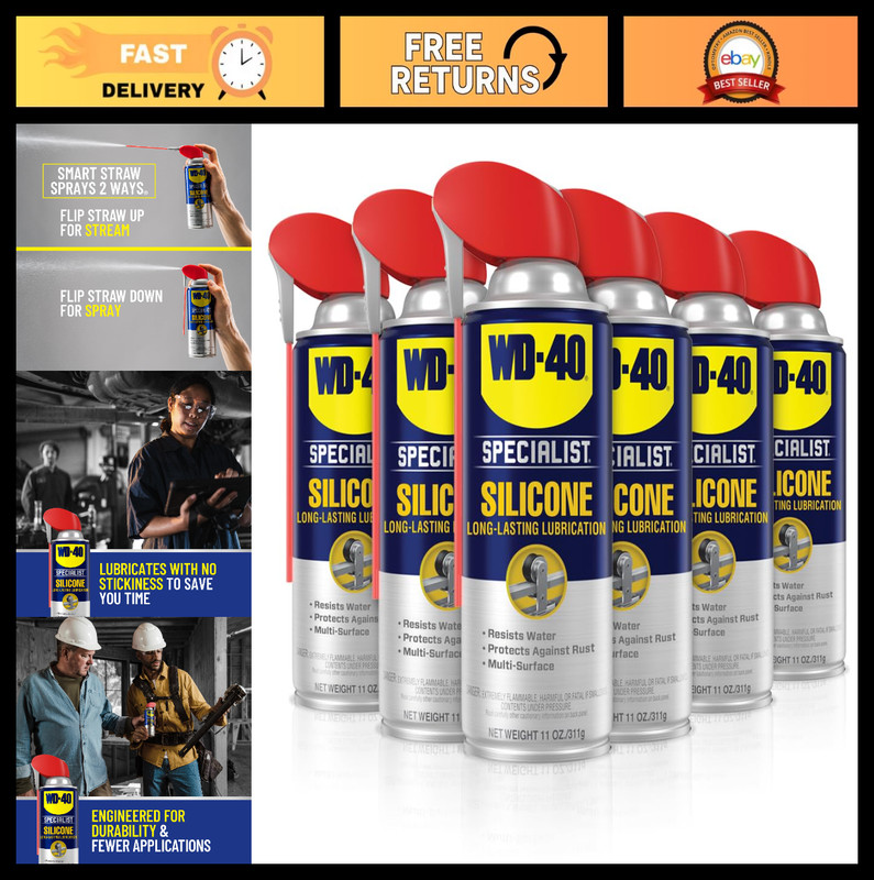 Silicone Lubricant Spray with Dual Action SMART STRAW – 11 oz, 6-Pack, Multi-Pur