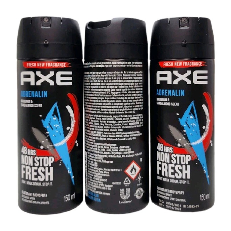3 Pack Axe Adrenalin Deodorant Body Spray 48H Non Stop Fresh 150ml Free Shipping gallery