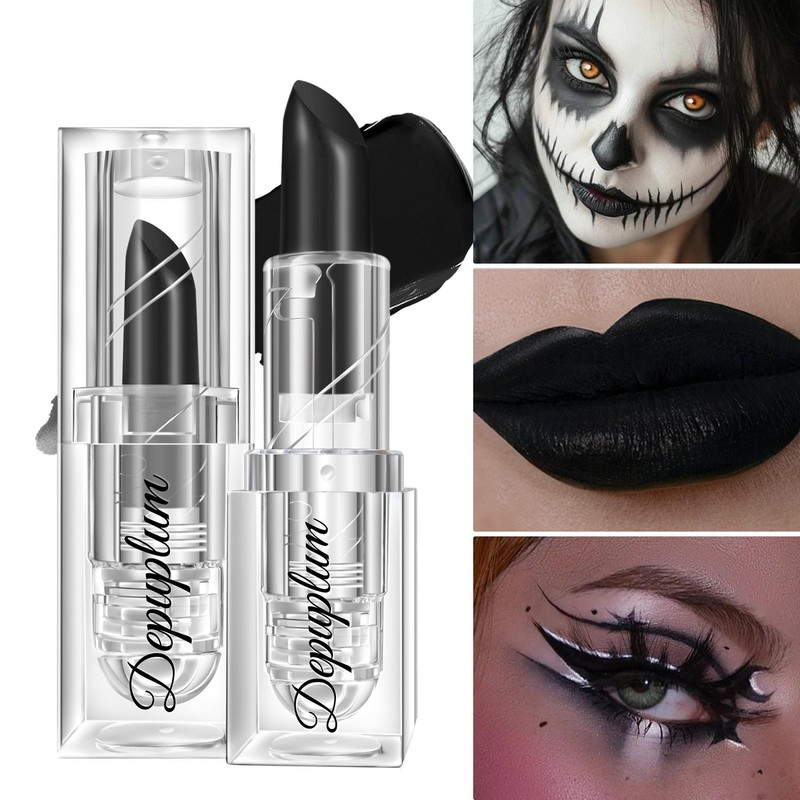 Halloween Black White Red Lipstick Set Waterproof Matte Black Lipsticks for L... gallery
