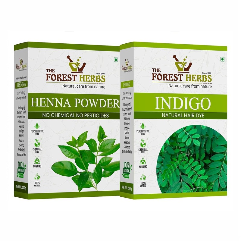 Forest Herbs Natural Nature Henna and Indigo Leaves Powder Combo (200 gm Each)