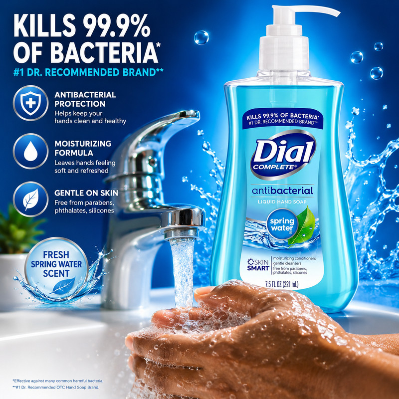 Dial Antibacterial Liquid Hand Soap Spring Water 7.5oz, Blue