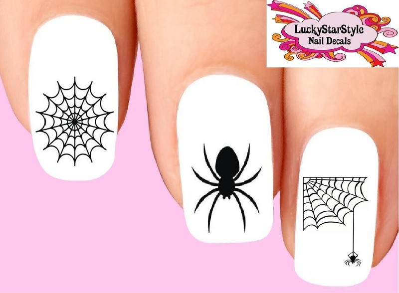 Waterslide Nail Decals Art Set of 20 – Halloween Black Spider Web Assorted