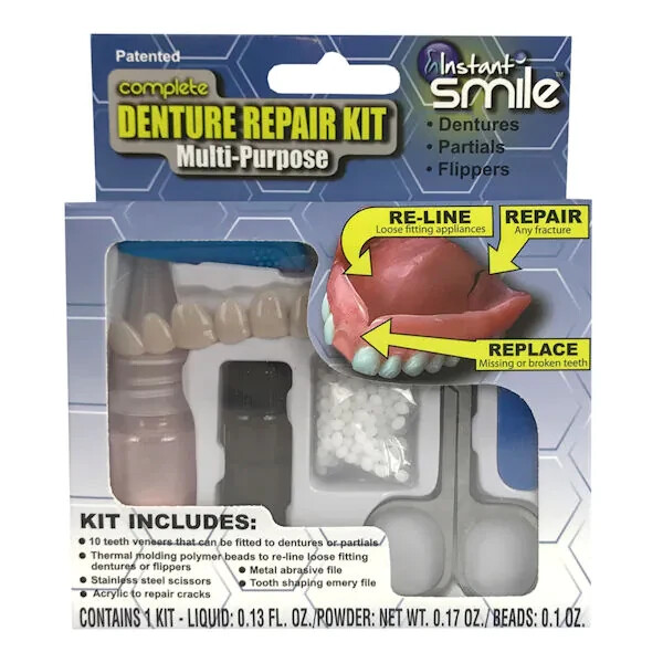 Complete Denture Repair Kit Multi-Purpose with Teeth RE-LINE – REPAIR – REPLACE