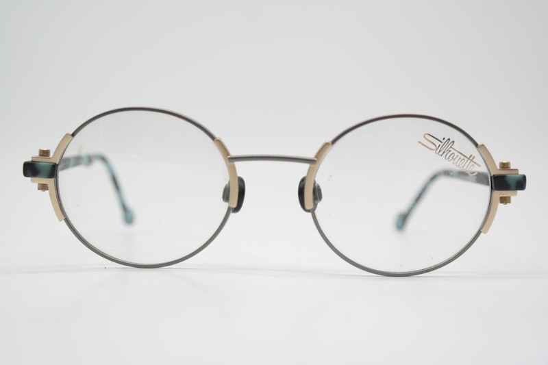 Vintage Silhouette 6148 /80 Silver Gold Blue Black Oval Eyeglass Frame