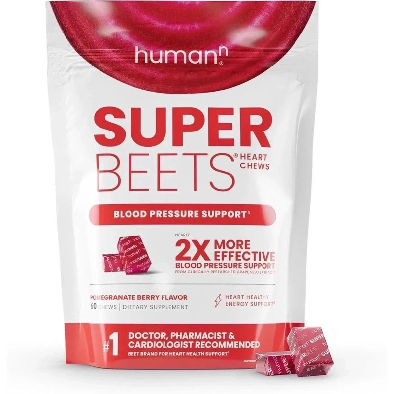 Humann SuperBeets Heart Chews: Nitric Oxide & Blood Pressure Support, 60 Count