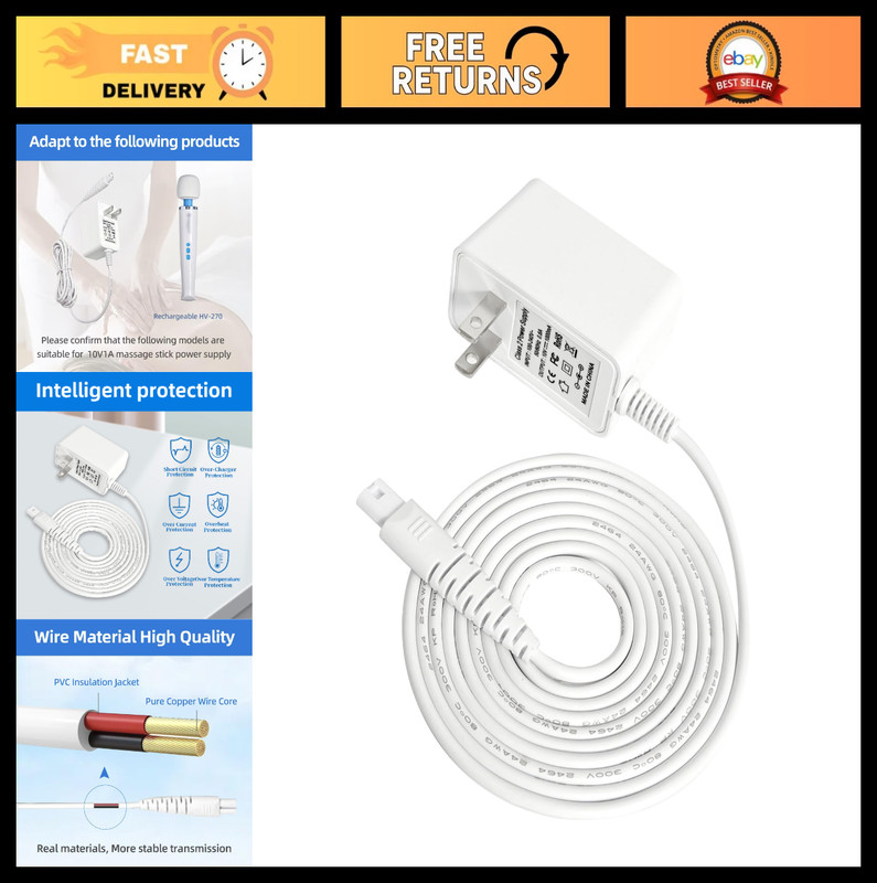 Rechargeable Cordless Massager Charger Adapter – DC10V 1A Power Supply for HV-27