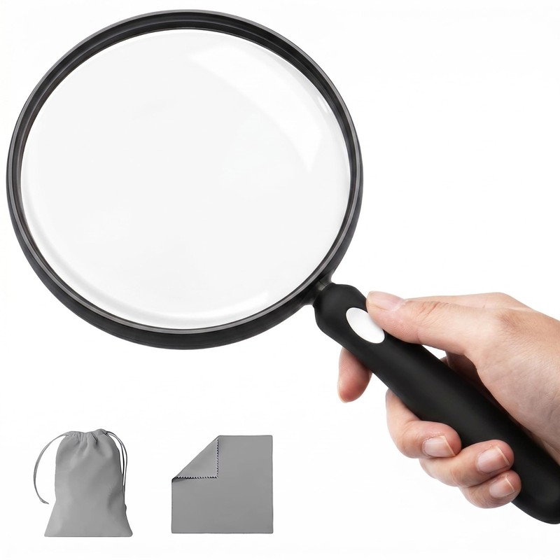 10X Large Magnifying Glass - 5.12" Anti-Glare Lens, Non-Slip Handle for Reading gallery