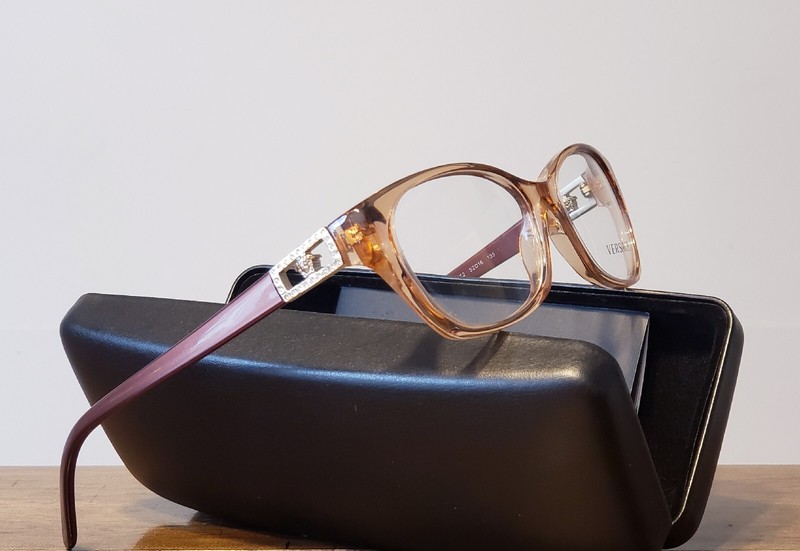 New VERSACE Eyeglasses VE 3170-B 772 Brown Transparent Frames w/ Crystals 52 mm