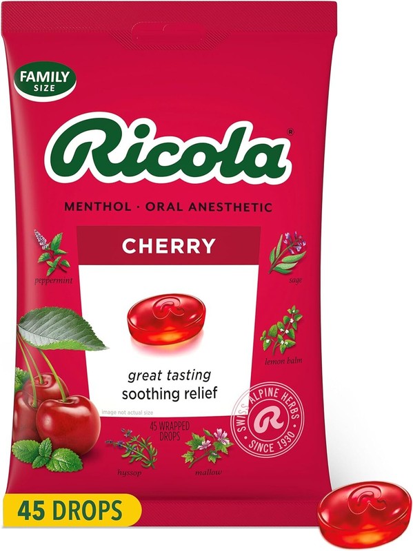 Ricola Cherry Throat Drops, 45 Count, Daily Drops for Delicious Throat Refreshme