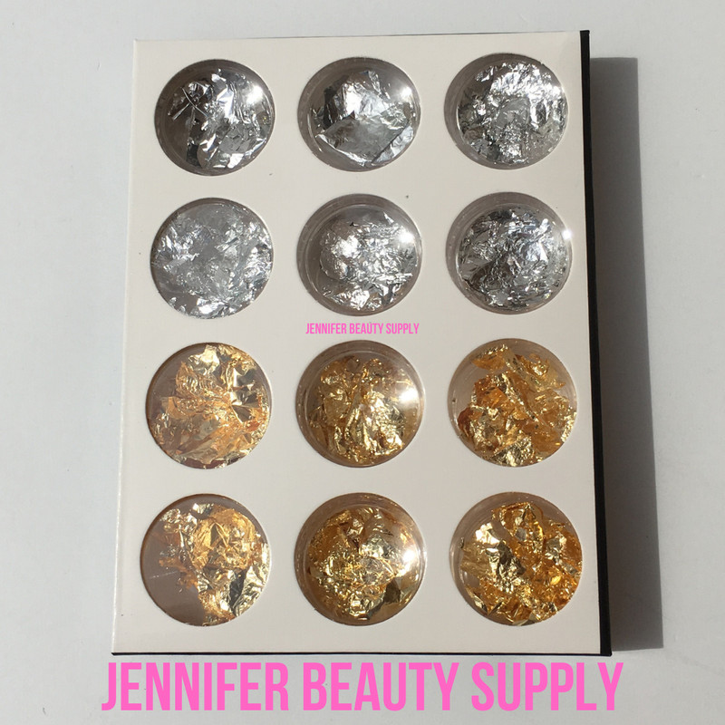 12 PACK FOIL NAIL ART SET, NAIL PAILETTE FOR DECORATION FLAKE GOLD/SILVER gallery