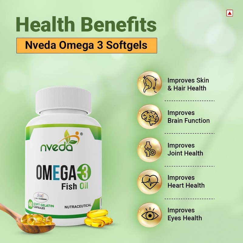 Nveda Omega 3 Fish Oil 1000mg with 180mg EPA & 120mg DHA | 60 soft capsules gallery