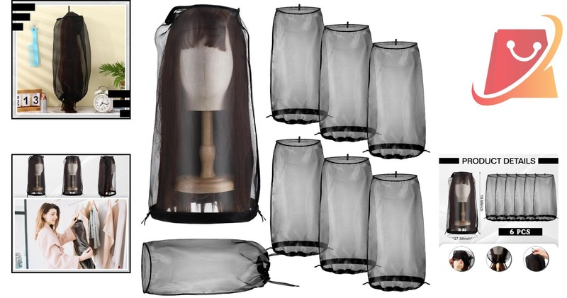 6 Pcs Wig Storage Bags Breathable Mesh Travel Organizer with Drawstring gallery