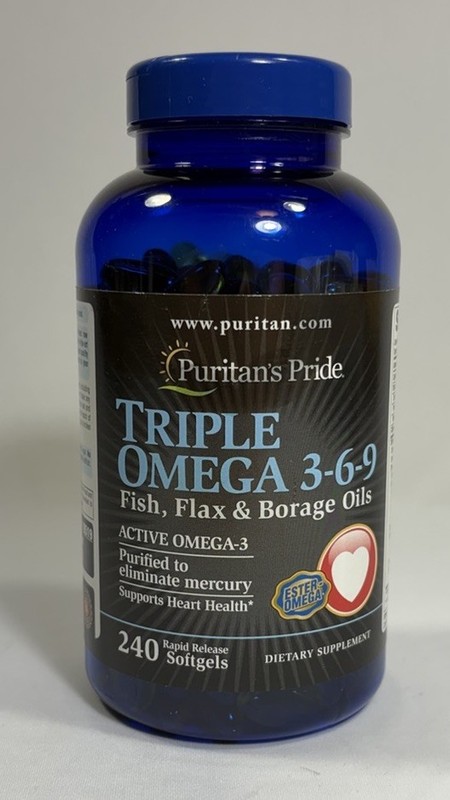 Puritans Pride Triple Omega 3-6-9 Fish, Flax & Borage Oils, 240 Count