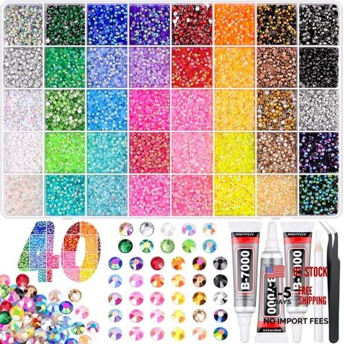 40000Pcs Jelly Rhinestones Ultra Large Pack + 3Pcs Glue Jelly Multicolored 3mm