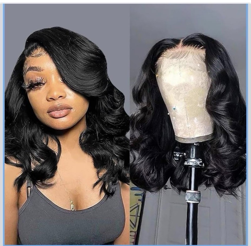 Black Lace Front Brazilian Human Hair Wig Body Wave Wavy 180% Free-Part