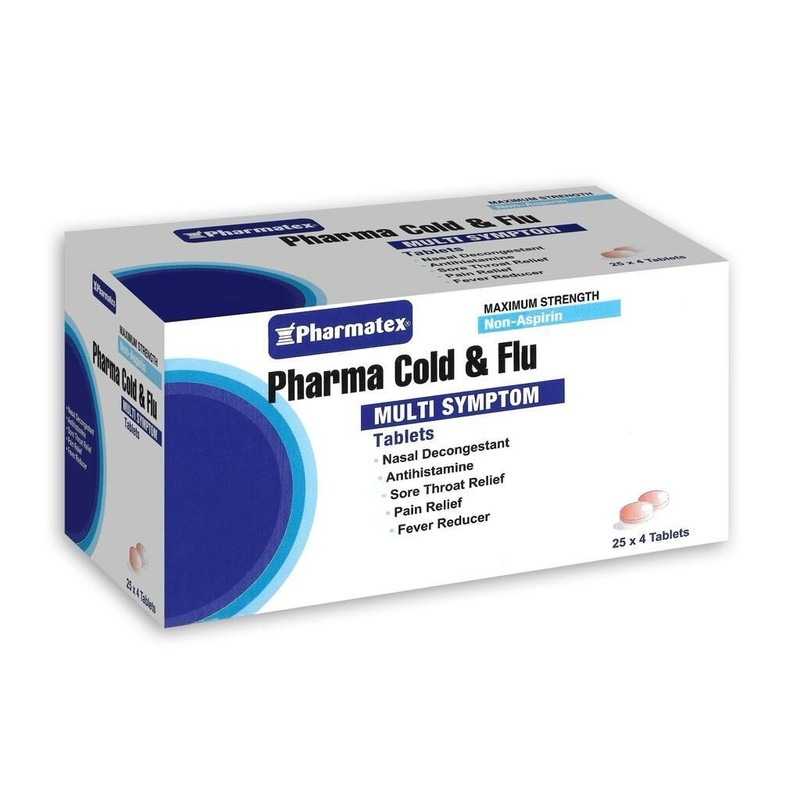 Pharma cold and flu Box – (25 Packs/100 Tablets) – Tariffs are paid by us