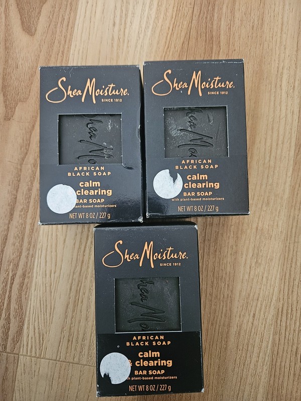 NEW Lot of 3 Shea Moisture African Black Soap Calm & Clearing 8 Oz Bar Soap