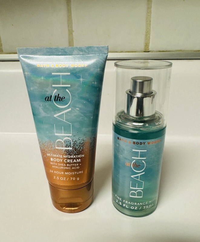 Bath &Body Works AT THE BEACH Fine Frag Mist and Body Cream Travel Size 2.5 OZ