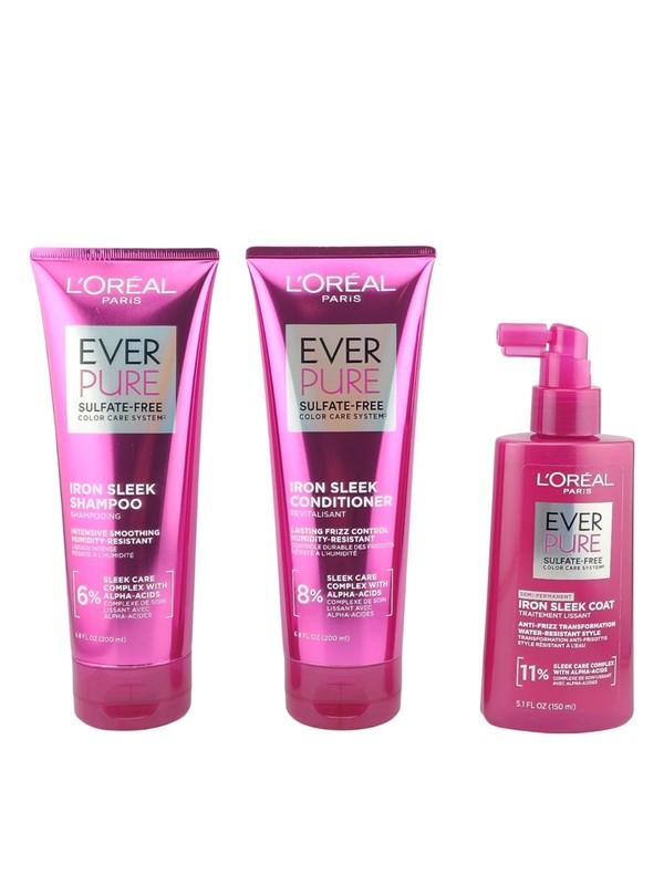 Loreal Ever Pure Sulfate Free Iron Sleek Shampoo & Conditioner & Treatment New
