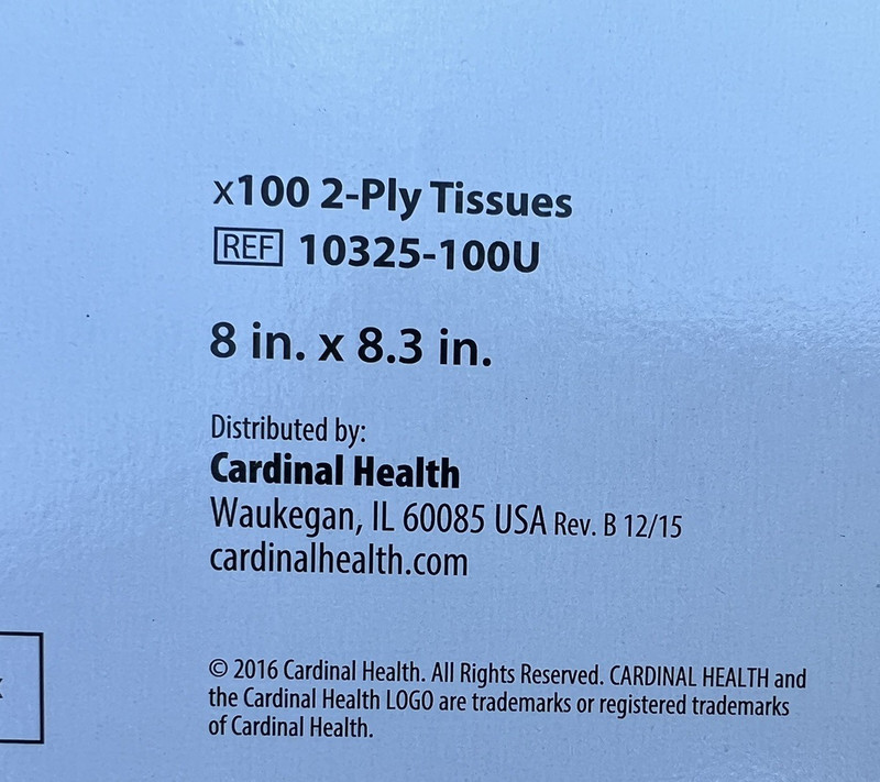 Cardinal Health Facial Tissue Ultra Absorbent 8''x 8.3'' 100 count = 1,500 Lot gallery