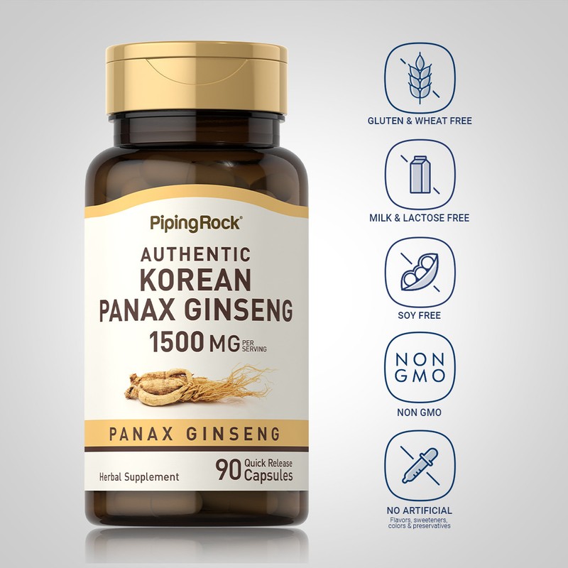 Korean Ginseng Extract | 1500mg | 90 Capsules | Non-GMO | by Piping Rock gallery