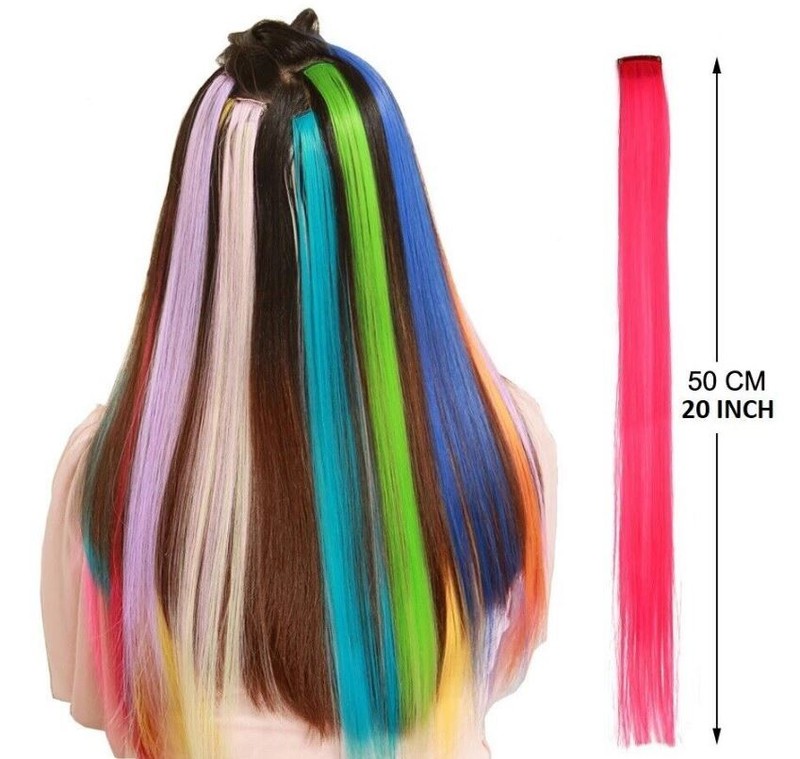 3 Assorted 20" Long Color Synthetic Hair Extension Clip Party Cosplay gallery