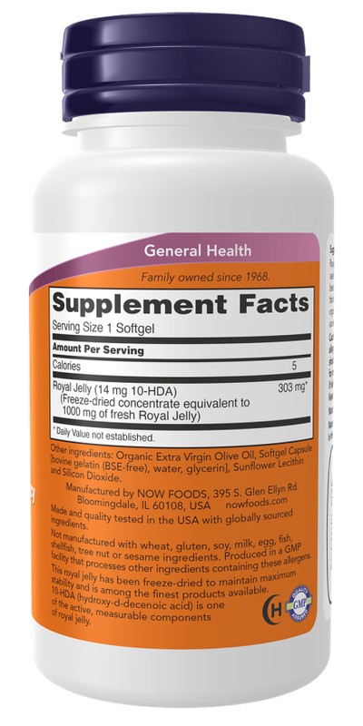 NOW Royal Jelly 1000 mg with 10-HDA - 60 Softgels 10/2026EXP gallery