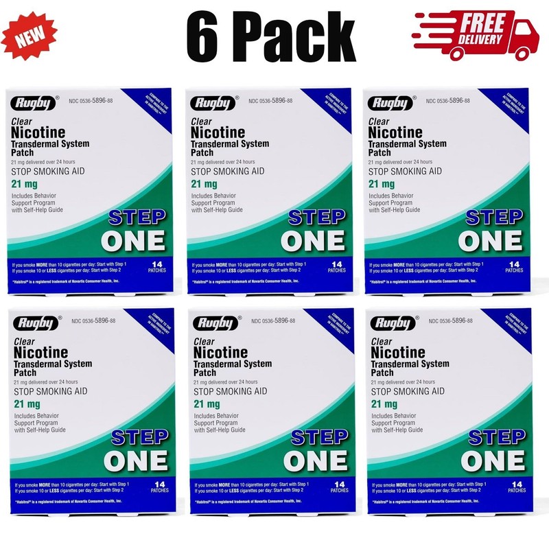 Rugby Nicotine Patches Step 1 21mg 28 Total Patches | 6 Boxes (84 Patches)