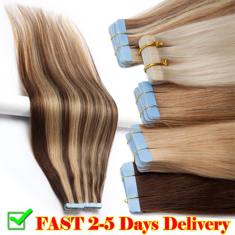 Thick 150G+ Tape In Remy Human Hair Extensions Full Head Skin Weft Blonde Ombre gallery