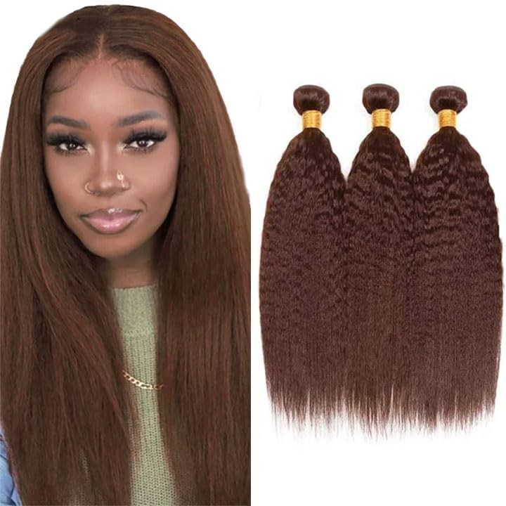 Lagalaga Color 4 Human Hair Bundles Chocolate Brown Yaki Wave 24 26 28 Inch 4