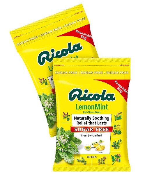 Ricola Lemon Mint Herb Throat Drops SUGAR FREE – 105 Drops (Pack of 2) 210 total