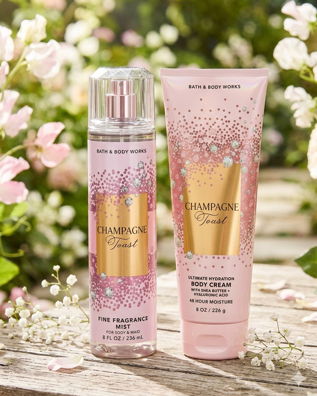 Bath & Body Works Champagne Toast Set: 1x Fine Fragrance Mist & 1x Cream