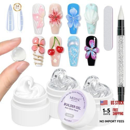 3PCS 3D Sculpting Gel Nail Art, Clear White 5 in 1 Solid Clear+Clear+White