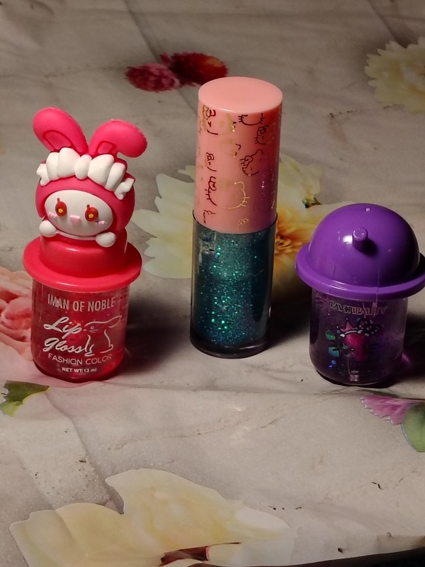 Lot of 3 Glitter Shine Lip Gloss Set, Pink Blue Purple Shades