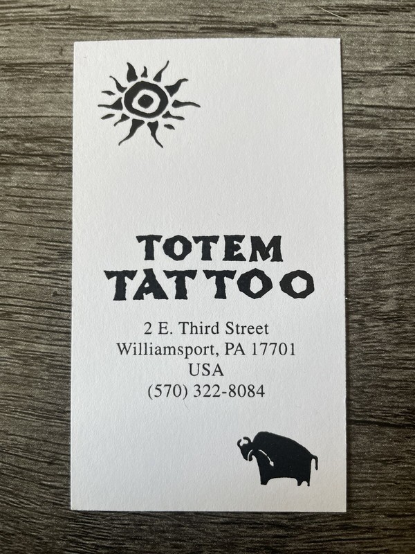 vintage TOTEM TATTOO SHOP BUSINESS CARD Williamsport PA