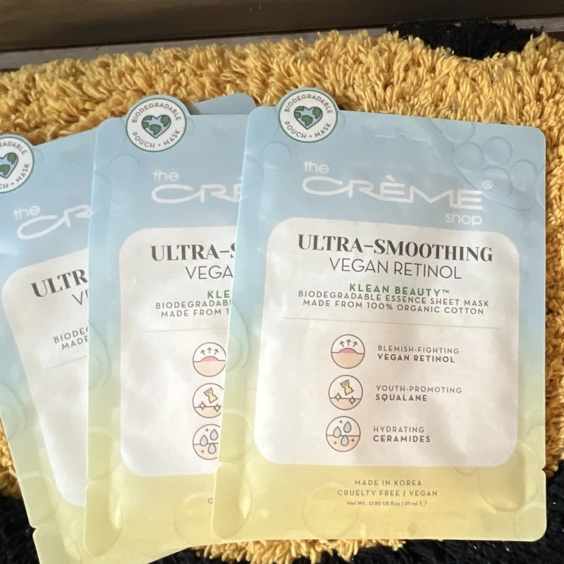 The Crème Shop Ultra-Smoothing Vegan Retinol Sheet Mask Hydrating Anti-Aging 3pk