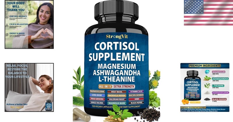 Extra Strength Cortisol Supplements with L-Theanine & Adaptogens - 120 Count gallery