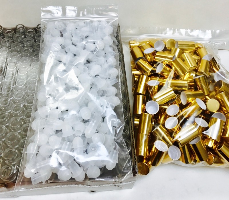 5ml PLAIN 1/6 oz Clear Glass Roll on Bottle With Aluminum Gold Cap & Roller