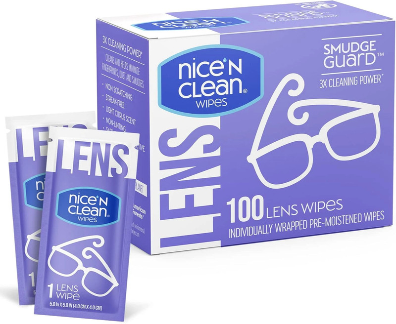 Nice ‘N Clean Smudgeguard Lens Cleaning Wipes (100 Total Wipes) | Pre-Moistened