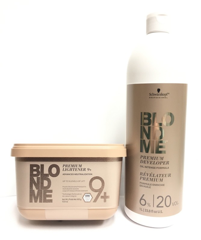 (2 PACK)Schwarzkopf BlondMe Lightener 9+ and BM Dev. 6 % 20 Vol Duo,33.8, 15.8oz gallery